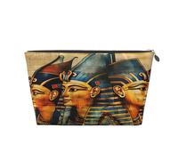 Ginfult Trousse per trucchi in stile retrò con tre faraoni egiziani, impermeabile, piccola trousse per trucchi portatile, per donne e ragazze, da viaggio