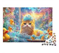 Ginger Cat Bathes with Rubber Ducks, Bubbles And Flowers Puzzle Da 1000 Pezzi Cute Cat Ottimo Regalo Per Anziani, over 65, Adulti E Bambini 38x26cm/1000pcs