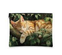Ginger Cat Trousse per il trucco, design gatto che dorme, borsa da viaggio portatile per donne, piccola borsa in tela con cerniera, borsa da toilette regalo per amanti degli animali, Zenzero, 7x9 Inch