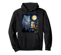 Ginger Kitten Howling at The Moon Night Sky Cat Art Felpa con Cappuccio