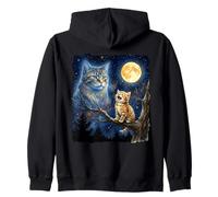 Ginger Kitten Howling at The Moon Night Sky Cat Art Felpa con Cappuccio