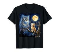 Ginger Kitten Howling at The Moon Night Sky Cat Art Maglietta