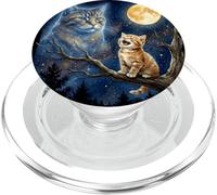 Ginger Kitten Howling at the Moon Night Sky Cat Art PopSockets PopGrip per MagSafe