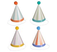 Ginger Ray Cappelli per feste per adulti, multicolore, motivo a righe, 8 cappelli con pompon per compleanno e feste generali, struttura in cartone ecologico