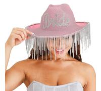 Ginger Ray Cappello da cowboy rosa glitterato con strass e bordo con nappe per addio al nubilato