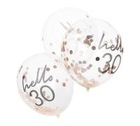 Ginger Ray Confezione da 5 palloncini decorativi a coriandoli con scritta "Hello 30", colore oro rosa