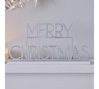 Ginger Ray Decorazione per la casa in metallo e legno con scritta Merry Christmas, Bianco, Argento, SIL-424