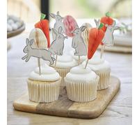 Ginger Ray Decorazioni pasquali per cupcake con 6 coniglietti, 3 carote a nido d'ape e 3 uova a nido d'ape, confezione da 12