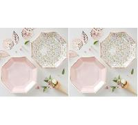 Ginger Ray Ditsy - Set di 16 piatti in carta con motivo floreale, colore: oro rosa