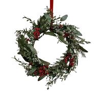 Ginger Ray Ghirlanda artificiale per porta di Natale tradizionale con bacche rosse e fogliame, 45 cm, RUS-118