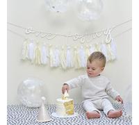 Ginger Ray Kit di decorazioni neutre per il primo compleanno con cappello, colorante, garland e 5 palloncini per coriandoli