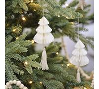 Ginger Ray NN-142 - Decorazioni per albero di Natale a nido d'ape, con nappe macramè, confezione da 4, 10 m, colore: Crema