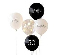 Ginger Ray Palloncini per feste per il 50° compleanno neri, nudi, crema e oro