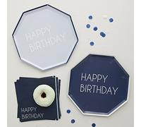 Ginger Ray Piatti di carta ecologici blu navy per feste di buon compleanno, confezione da 8, 25 cm