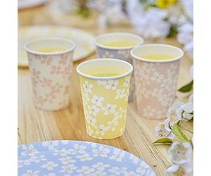 Ginger Ray Spring Ditsy, bicchieri per feste in carta mista, motivo floreale, confezione da 8, multicolore