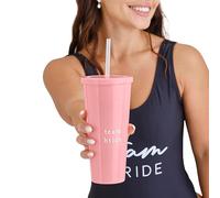 Ginger Ray Team Bride' - Bicchiere con coperchio e cannuccia riutilizzabile, 700 ml, colore: Rosa