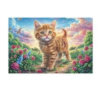 Ginger Tabby Cat Floral Rompicapo 1000 Pezzi Per Nonni E Nipoti Cartone Rigido Esercizio Mentale Per Serate in Famiglia Da Passatempo Con Poster Incluso 1000 PCS（75x50cm）