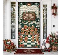 Gingerbread Carols Christmas Theme Biscuit Copritorte per porte, 91 x 183 | Cantanti cantanti, cartello per porta d'ingresso, note musicali, cartello in legno, pavimento a scacchiera