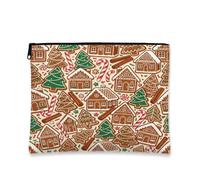 Gingerbread House Holiday Pattern Christmas Makeup Bag 17,8 x 22,9 cm | Biscotto di pan di zenzero, astuccio con cerniera per trucco, bastoncini di zucchero, cannella, tema invernale