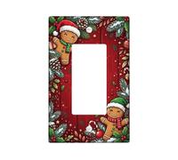 Gingerbread Man Christmas Decor Single Rocker Light Switch Cover | Sfondo rustico in legno, accenti di pigna, foglie di agrifoglio, verde invernale, decorazione da parete stagionale