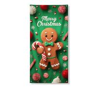Gingerbread Man Door Cover Banner Decorazione natalizia, Festivo Verde Candy Cane Vacanza Sfondo, Forniture per feste per interni ed esterni 91,8 x 182,9 cm