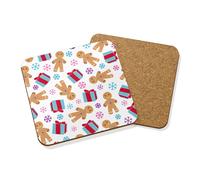 Gingerbread Man Natale Motivo Bevande Sottobicchiere Tappetino Truciolato Set X4