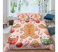 Gingerbread manSet Di Copripiumino microfibra 3 pezzi motivo 3D cerniera nascosta Christmas festive design copripiumino con federa soffice ultra morbido e traspirante for bambini Single（140x200cm）