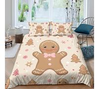 Gingerbread manSet Di Copripiumino morbida microfibra 3 Pezzi stampa di 3D cerniera nascosta Christmas festive design copripiumino con federe soffice ultra morbido for coppie Double（200x200cm）