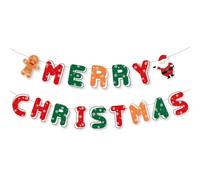Gingerbread Merry Christmas Banner Party Decorazioni Lettera Natale Bunting | Con lettere festive, dettagli di Babbo Natale e pan di zenzero per aree interne per feste, caminetti e decorazioni per le