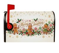 Gingerbread Merry Christmas Biscuit, copertura magnetica per cassetta | Caratteri di pan di zenzero, copertura della posta della cassetta postale, lettere festive, bacche di agrifoglio