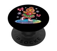 Gingerbread Pattinaggio su ghiaccio Divertimento di Natale PopSockets PopGrip Adesivo