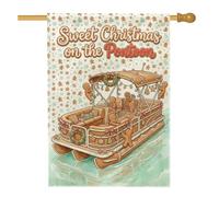 Gingerbread Pontoon Boat Holiday Quote Christmas House Flag 71 x 101 cm | Uomini di pan di zenzero, bandiera del cortile, tema vacanza nautica, decorazione in riva al lago, stagione invernale