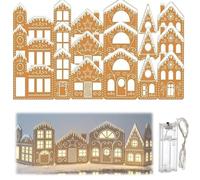 Gingerbread Village Magic, DIY Foldable Christmas Gingerbread House Cardboard Kit with LED Lights, Christmas Gingerbread Village Light-Up Decor, Village Home Decor Gift for Home Cabinets (3set)