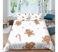 GingerbreadManSet Di Copripiumino microfibra morbida 3 pezzi motivo 3D cerniera nascosta ChristmasFestiveDesign copripiumino con federe traspirante ultra morbido for ragazze Double（200x200cm）