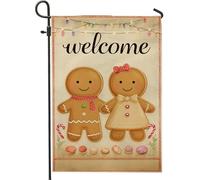 Gingers Bread Couple Welcome Beige Bandiera Da Cortile Stagionale Bandiera Di Benvenuto Doppia Faccia Bandiere Per Casa Prato Interni 30X45Cm