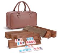 GINGHOWEN Rummy Cube - Set da gioco per 6 giocatori, 160 mattoncini, 6 supporti in legno, classico gioco da tavolo, con custodia e tasca con cerniera in pelle