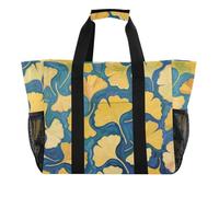 Gingko Leaf Blue Art Painting Utility Borse e borse pieghevoli con tasche con manici Borsa da spiaggia Tote, Pittura arte blu foglia Gingko, 1 size, Moda