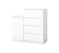 Ginhow Comò bianco con 4 cassetti e 1 credenza con porta Set di credenze moderne Set di comodini flessibile e cassettiera per camera da letto, soggiorno, corridoio Armadio di stoccaggio in legno