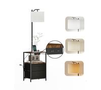 Ginhow Lampada da Comodino Camera da Letto con USB e Type-C, Piantana Lampada da Terra Salotto Moderna effetto in legno con 2 cassetti e 1 piano aperto