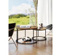 Ginhow Tavolino rotondo in legno, set da 2 pezzi, tavolino da caffè 70 x 70 cm, con strutture in legno naturale, Coffee Table con telaio in metallo nero