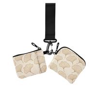 Ginkgo Leaf Simple Lines Beige Portafoglio doppio da donna porta biglietti da visita, piccolo portamonete staccabile con tasca con cerniera per donna 2 pezzi, Foglia di ginkgo linee semplici beige, 1