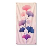 Ginkgo - Striscione decorativo per porta d'ingresso, motivo foglie sfumate, colore pesca e blu, decorazione per porta d'ingresso, per interni ed esterni, da appendere, 91 x 183 cm