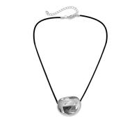 GinMimi Collana con perline ovali in metallo con ciondolo geometrico a clavicola ornamento unico in pelle PU girocollo girocollo accessorio alla moda collana ovale, Silver, come descritto, come