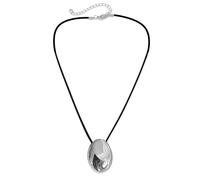 GinMimi Collana con perline ovali in metallo con ciondolo geometrico a clavicola ornamento unico in pelle PU girocollo girocollo accessorio alla moda collana ovale, Silver, come descritto, come