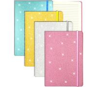 GINMLYDA A5 Glitter Taccuino, Set di 4Pezzi 21x14.5cm, 80 Pagine a Righe Glitterato Non si Stacca Quaderno Brillante con Copertina Rigida per Adolescente Diary Bambina Regalo per Ragazze