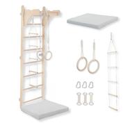 Ginnastica parete per bambini (210 cm) | scala in legno montata a parete | scala da arrampicata per bambini | anelli da ginnastica | tappetino protettivo | corda da arrampicata | 100% ECO | prodotto