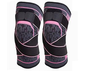 Ginocchiera a Compressione,2 Pezzi,Antiscivolo, Con Cinghia Regolabile a Pressione, Giunto Per Ginocchio, Per Sport O Sollievo Dal Dolore Al Ginocchio,uomo Donne Tutore Ginocchio (L,Pink)