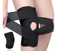Ginocchiera con stabilizzatori laterali, supporto professionale per compressione del ginocchio,ginocchiera regolabile con cuscinetto rotulea, sollievo dal dolore per artrite acl MCL (nero, L)