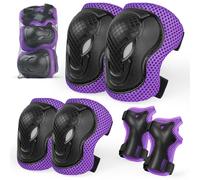 Ginocchiere e gomitiere 6 in 1, regolabili, per bambini, set di attrezzi protettivi sportivi con borsa a rete per skateboard, pattinaggio, ciclismo e multi-sport all'aperto (viola, S)