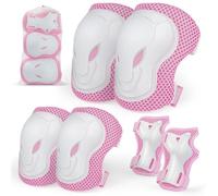Ginocchiere e gomitiere 6 in 1, regolabili, per bambini, set di attrezzi protettivi sportivi con borsa a rete per skateboard, pattinaggio, ciclismo e multi-sport all'aperto (rosa, S)